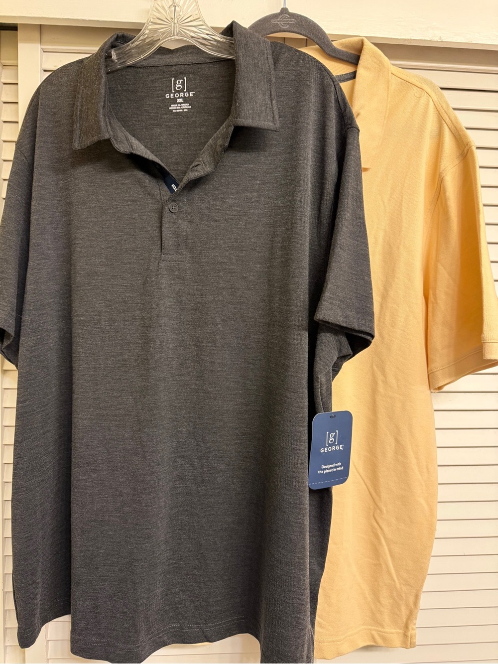 George Men’s Dark Gray and Pale Yellow Polo Shirts - 2-Pack